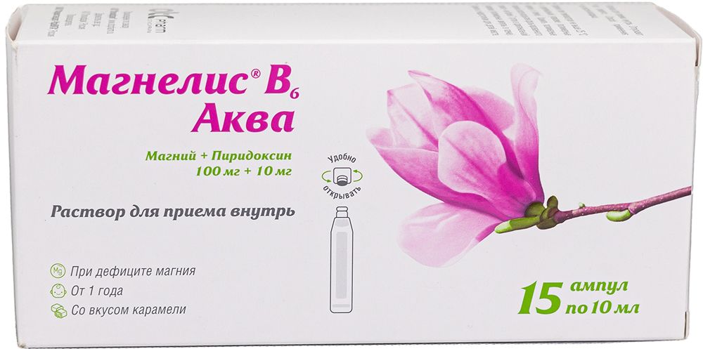 Магнелис в6 аква 100мг+10мг 15 шт. раствор для приема внутрь